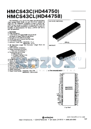 HD44758 datasheet - The HMCS43C is the CMOS 4-bit single chip microcomputer which contains Rom