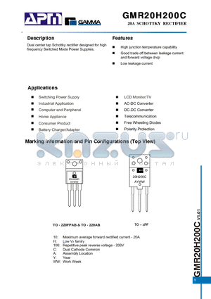 GMR20H200CTPF3 datasheet - 20A SCHOTTKY RECTIFIER