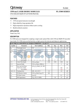 FL-5300-VFA datasheet - 1550 nm LASER DIODE MODULES UNCOOLED MQW-FP LD WITH PIGTAIL