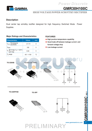 GMR30H100CTA3R datasheet - HIGH VOLTAGE POWER SCHOTTKY RECTIFIER