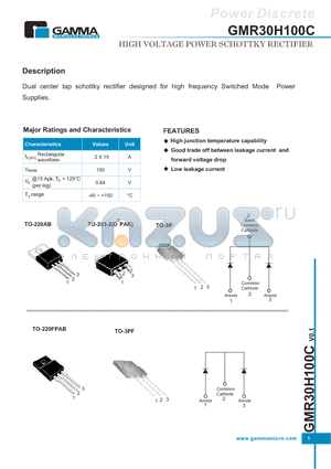 GMR30H100CTB3T datasheet - HIGH VOLTAGE POWER SCHOTTKY RECTIFIER