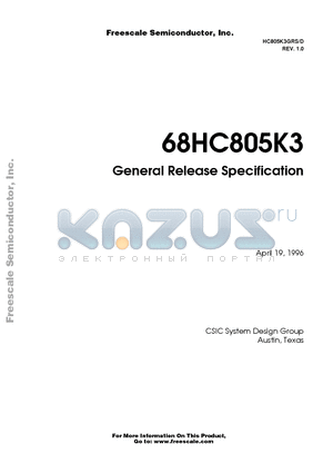 MC68HC805K3P datasheet - General Release Specification