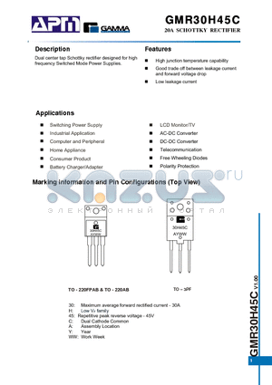 GMR30H45CTPF3 datasheet - 20A SCHOTTKY RECTIFIER