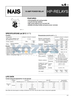 HP2-M-AC220V datasheet - 10 AMP POWER RELAY