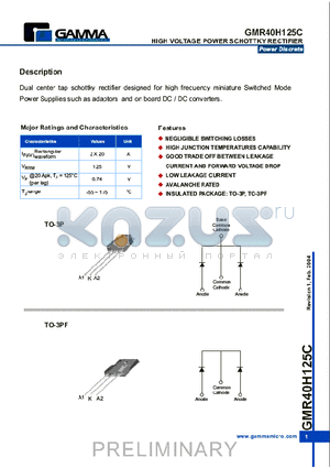 GMR40H125CTPF3 datasheet - HIGH VOLTAGE POWER SCHOTTKY RECTIFIER