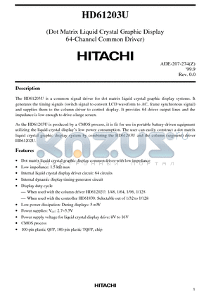 HD61203UFS datasheet - (Dot Matrix Liquid Crystal Graphic Display 64-Channel Common Driver)