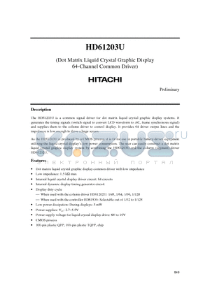 HD61203U datasheet - Dot Matrix Liquid Crystal Graphic Display 64-Channel Common Driver