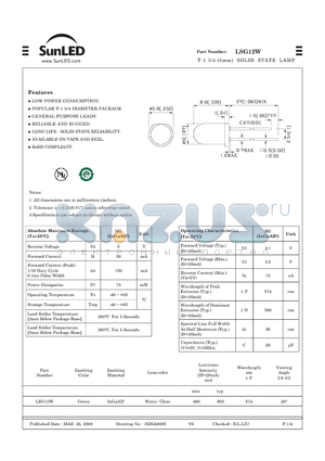 LSG12W datasheet - T-1 3/4 (5mm) SOLID STATE LAMP