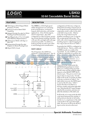 LSH32JC20 datasheet - 32-bit Cascadable Barrel Shifter