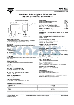 MKP1837_05 datasheet - Metallized Polypropylene Film Capacitor