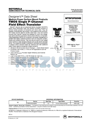 MTSF2P02HD datasheet - SINGLE TMOS POWER FET 3.0 AMPERES 20 VOLTS RDS(on) = 0.090 OHM