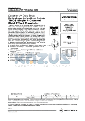 MTSF2P03HD datasheet - SINGLE TMOS POWER MOSFET 2.7 AMPERES 30 VOLTS RDS(on) = 0.090 OHM