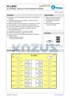 LSHC1S26-1024N datasheet - 3-CHANNEL SIN/COS PHOTOSENSOR ARRAY