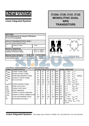 LSIT120-2 datasheet - MONOLITHIC DUAL NPN TRANSISTORS