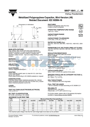 MKP1841-410/404-MG datasheet - Metallized Polypropylene Capacitor, Mini-Version (-M) Related Document: IEC 60384-16