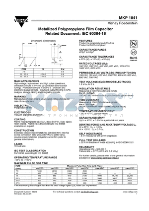 MKP1841_05 datasheet - Metallized Polypropylene Film Capacitor Related Document: IEC 60384-16