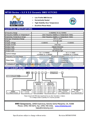 MTSS210E datasheet - 3.2 X 2.5 Ceramic SMD VCTCXO