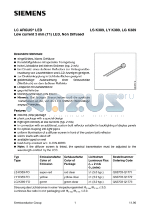 LSK389 datasheet - LC ARGUS LED Low current 3 mm T1 LED, Non Diffused