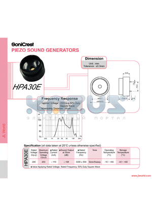 HPA30E datasheet - PIEZO SOUND GENERATORS