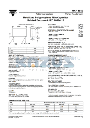 MKP1846-410/105-G datasheet - Metallized Polypropylene Film Capacitor Related Document: IEC 60384-16