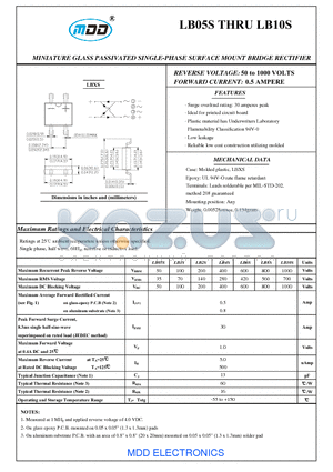 LB4S datasheet - MINIATURE GLASS PASSIVATED SINGLE-PHASE SURFACE MOUNT BRIDGE RECTIFIER