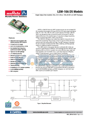 LSM-0.8/10-D5-C datasheet - Single Output, Non-Isolated, 5VIN, 0.8-3.3VOUT, 10A, DC/DCs in SMT Packages