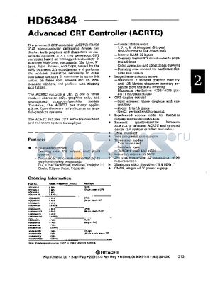 HD63484Y6 datasheet - ADVANCED CRT CONTROLLER (ACRTC)