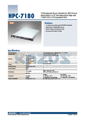 HPC-7180-00A1E datasheet - 1U Rackmount Server Chassis for EATX Server board with 8 x 2.5