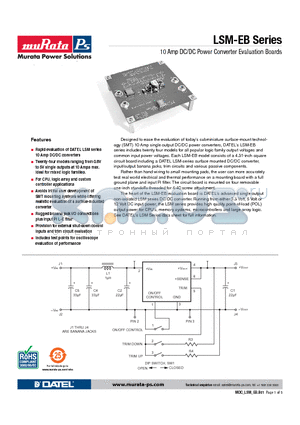 LSM-1.8/10-D5EB datasheet - 10 Amp DC/DC Power Converter Evaluation Boards
