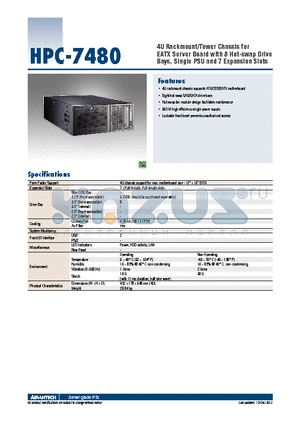HPC-7480 datasheet - 4U Rackmount/Tower Chassis for EATX Server Board with 8 Hot-swap Drive Bays, Single PSU and 7 Expansion Slots
