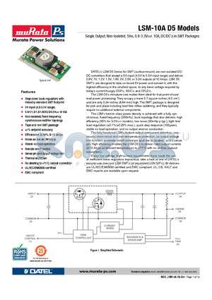 LSM-1/10-D5-C datasheet - Single Output, Non-Isolated, 5VIN, 0.8-3.3VOUT, 10A, DC/DCs in SMT Packages