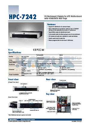 HPC-7242MB-00XE datasheet - 2U Rackmount Chassis for ATX Motherboard with 4 SAS/SATA HDD Trays