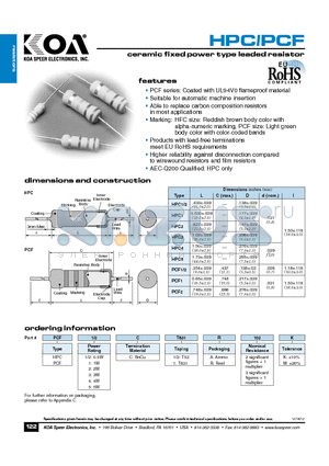 HPC1CT52R102K datasheet - ceramic fixed power type leaded resistor