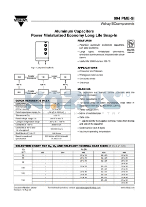 MAL209423122E3 datasheet - Aluminum Capacitors Power Miniaturized Economy Long Life Snap-In