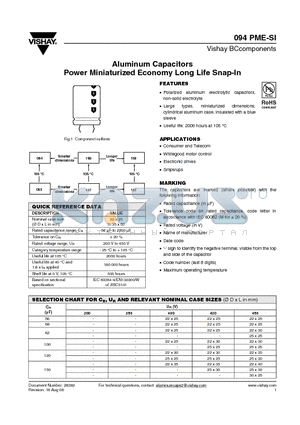 MAL209424561E3 datasheet - Aluminum Capacitors Power Miniaturized Economy Long Life Snap-In