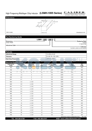 LSMH-1005-10NJ-T datasheet - High Frequency Multilayer Chip Inductor
