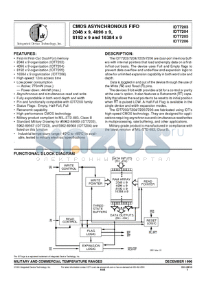 IDT7203L20PB datasheet - CMOS ASYNCHRONOUS FIFO 2048 x 9, 4096 x 9, 8192 x 9 and 16384 x 9