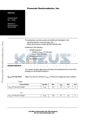 MC68HC908JB16 datasheet - Addendum to MC68HC908JB16 Technical Data