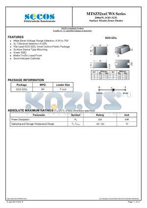 MTSZ5260CWS datasheet - 200mW, SOD-323L Surface Mount Zener Diodes