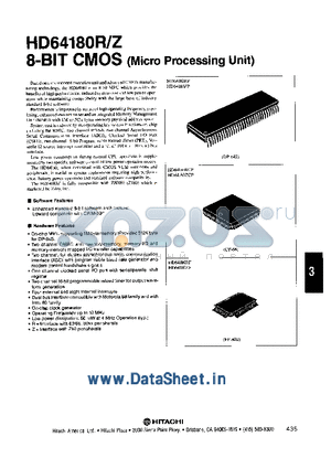 HD64180R datasheet - HD64180R/Z 8-BIT CMOS (Micro Processing Unit)