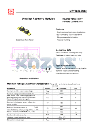 MTT200A60CU datasheet - Ultrafast Recovery Modules