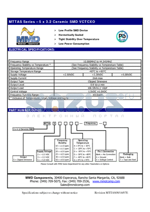 MTTAS215CG datasheet - 5 x 3.2 Ceramic SMD VCTCXO