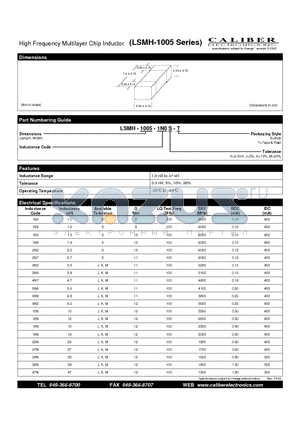 LSMH-1005-1N8J-B datasheet - High Frequency Multilayer Chip Inductor