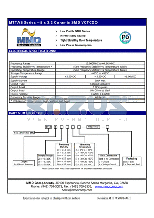 MTTAS225A datasheet - 5 x 3.2 Ceramic SMD VCTCXO