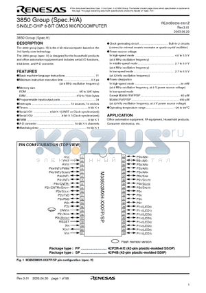 M38060EA-XXXSS datasheet - SINGLE-CHIP 8-BIT CMOS MICROCOMPUTER