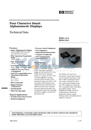 HPDL-2416 datasheet - Four Character Smart Alphanumeric Displays