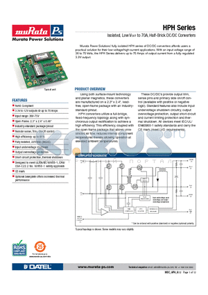 HPH-3.3/70-D48NBC datasheet - Isolated, Low VOUT to 70A, Half-Brick DC/DC Converters