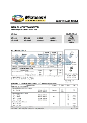 JANTX2N3500 datasheet - NPN SILICON TRANSISTOR