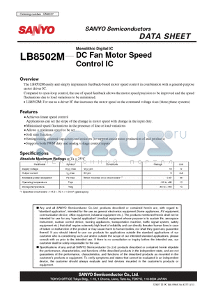 LB8502M datasheet - Monolithic Digital IC DC Fan Motor Speed Control IC
