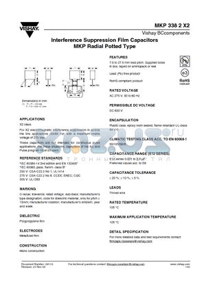 MKP3382X2 datasheet - Interference Suppression Film Capacitors MKP Radial Potted Type